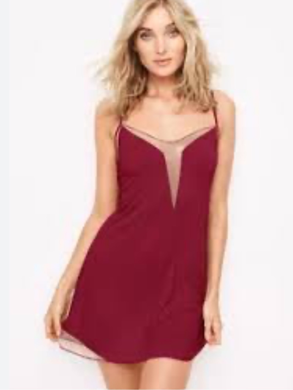 Victoria’s Secret Burgundy V-Neck Mesh Slip Chemise XS